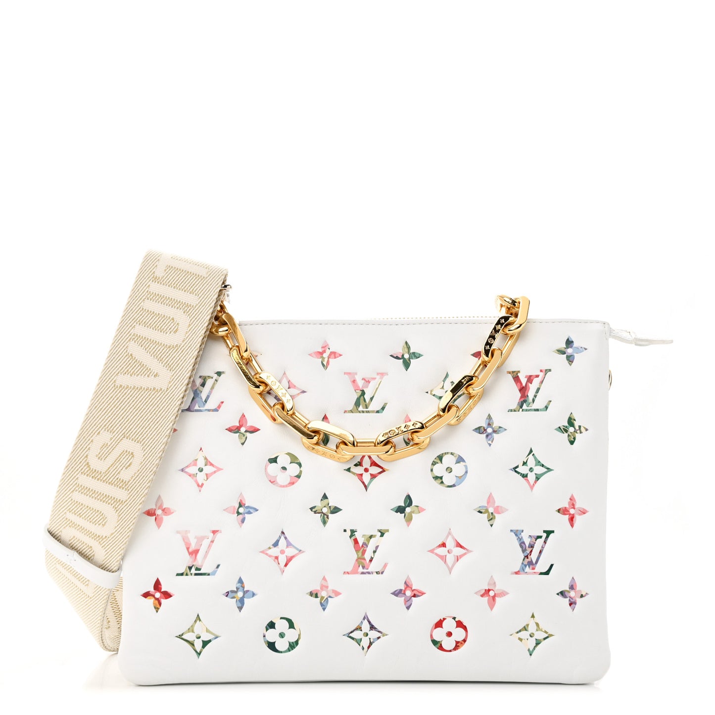 Lambskin Embossed Monogram LV Garden Coussin PM Cream