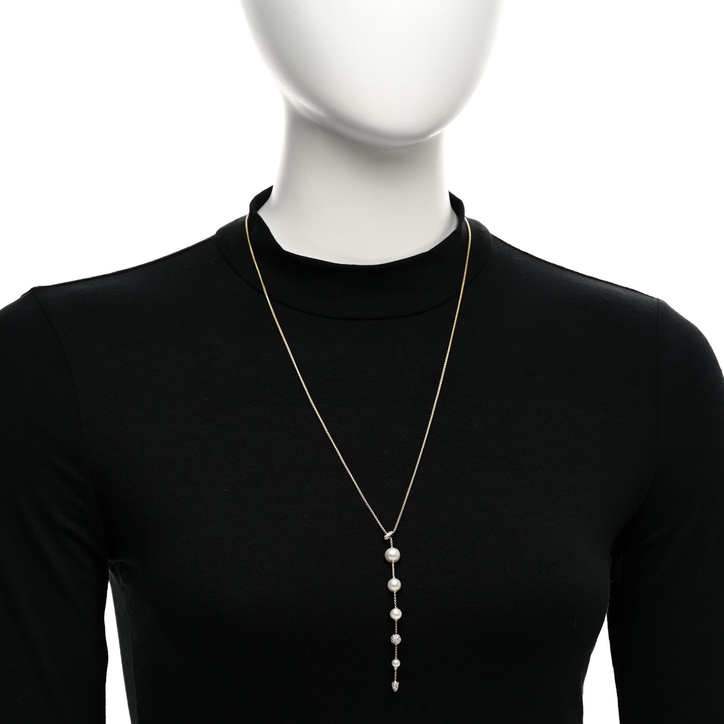 18K Yellow Gold Diamond Freshwater Cultured Pearl Pave Y Necklace