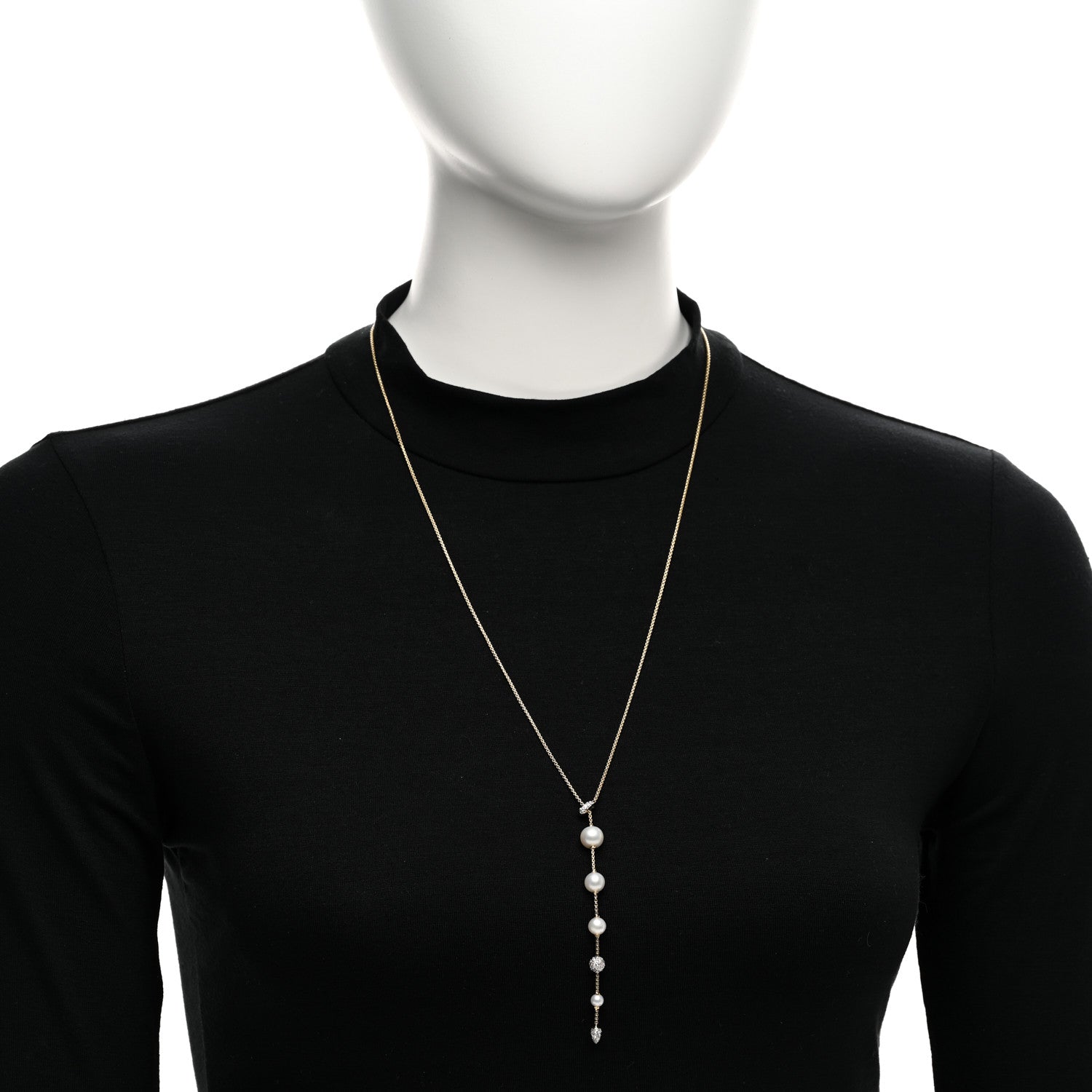 David Yurman 18K Yellow Gold Diamond Freshwater Cultured Pearl Pave Y Necklace 2 of 4