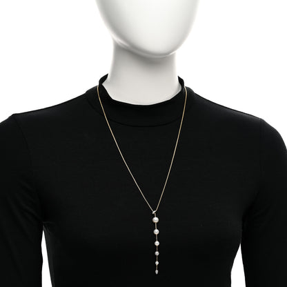 David Yurman 18K Yellow Gold Diamond Freshwater Cultured Pearl Pave Y Necklace 2 of 4