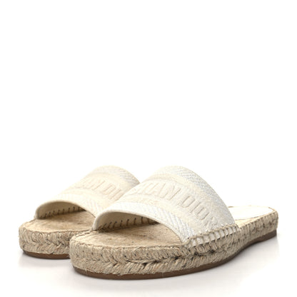Christian Dior Canvas Embroidered Granville Espadrille Flat Slide Sandals 35.5 Ivory 3 of 8