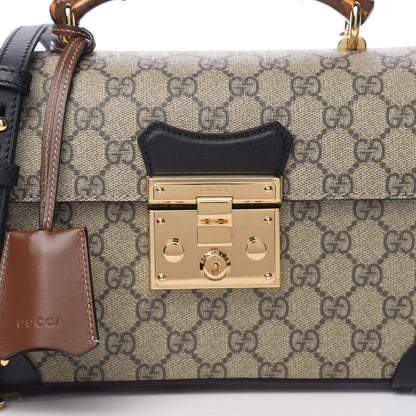 Gucci GG Supreme Monogram Small Padlock Bamboo Shoulder Bag Beige Black Cuir 10 of 10
