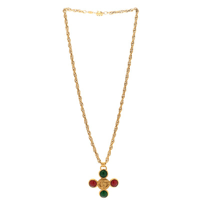 Chanel Crystal Gripoix Poured Glass Brooch Pendant Necklace Gold Green Red 3 of 7
