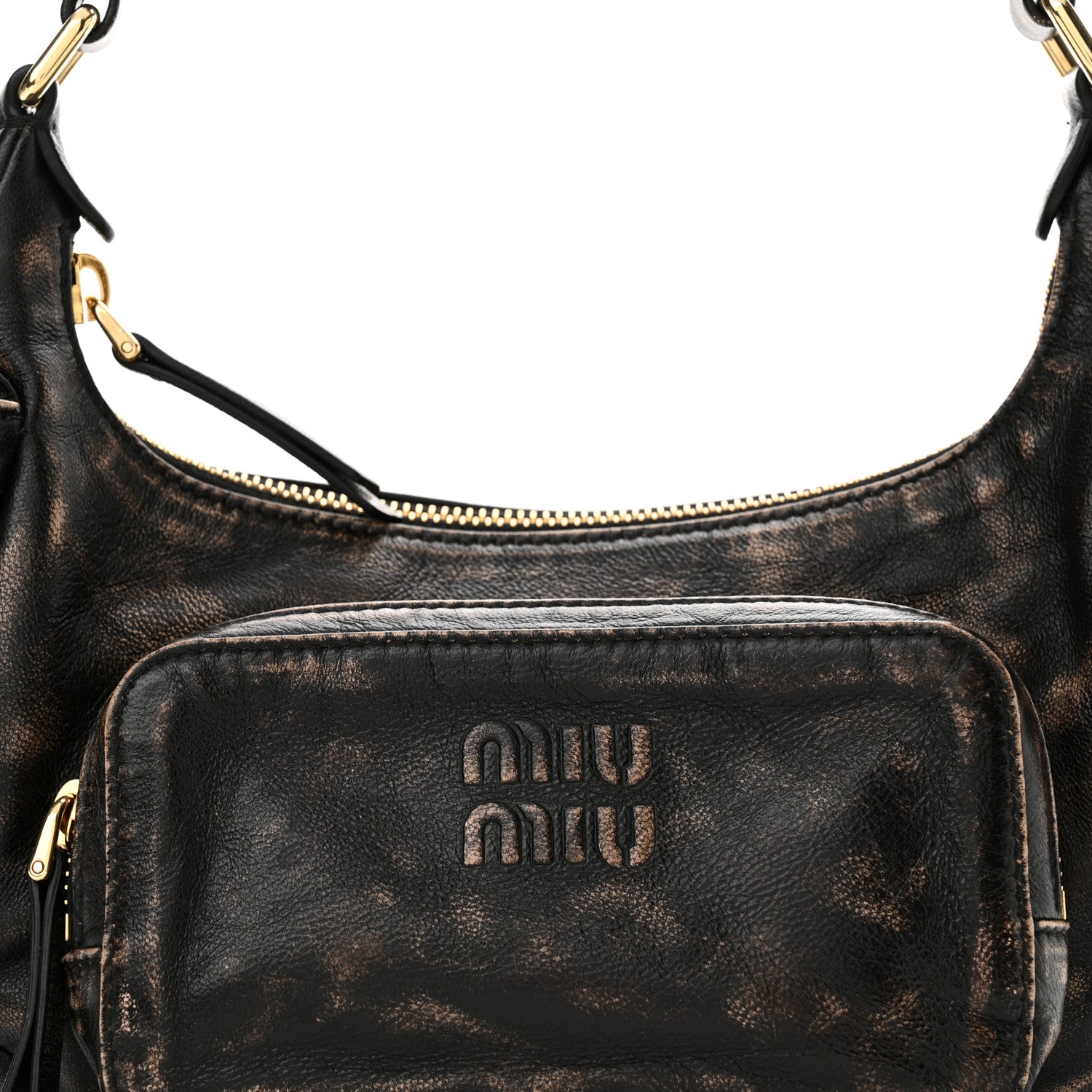 Miu Miu Distressed Nappa Pocket Bag Sand Coffee 8 of 12