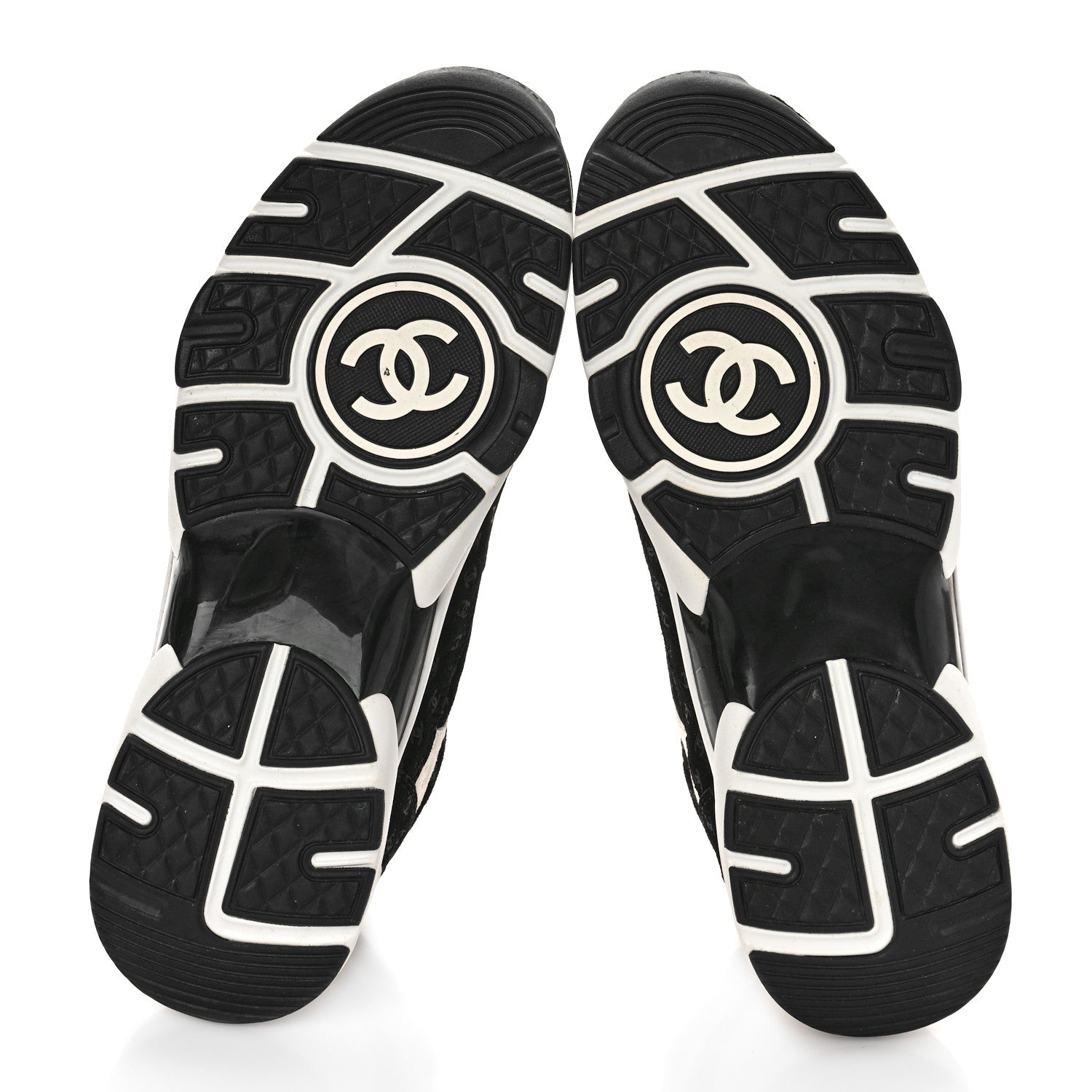 Chanel Nylon Suede Calfskin Printed CC Sneakers 41.5 White Black 6 of 9