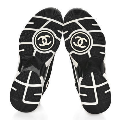 Chanel Nylon Suede Calfskin Printed CC Sneakers 41.5 White Black 6 of 9