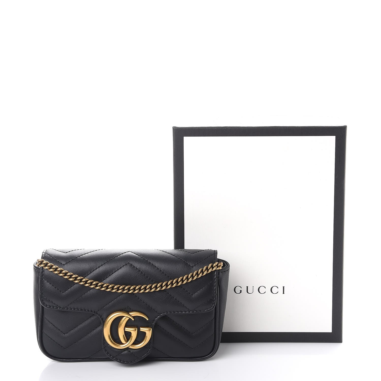 Gucci Calfskin Matelasse Super Mini GG Marmont Shoulder Bag Black 10 of 10