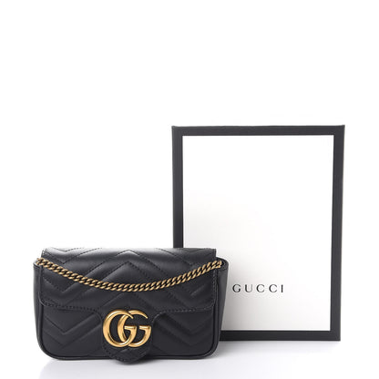 Gucci Calfskin Matelasse Super Mini GG Marmont Shoulder Bag Black 10 of 10
