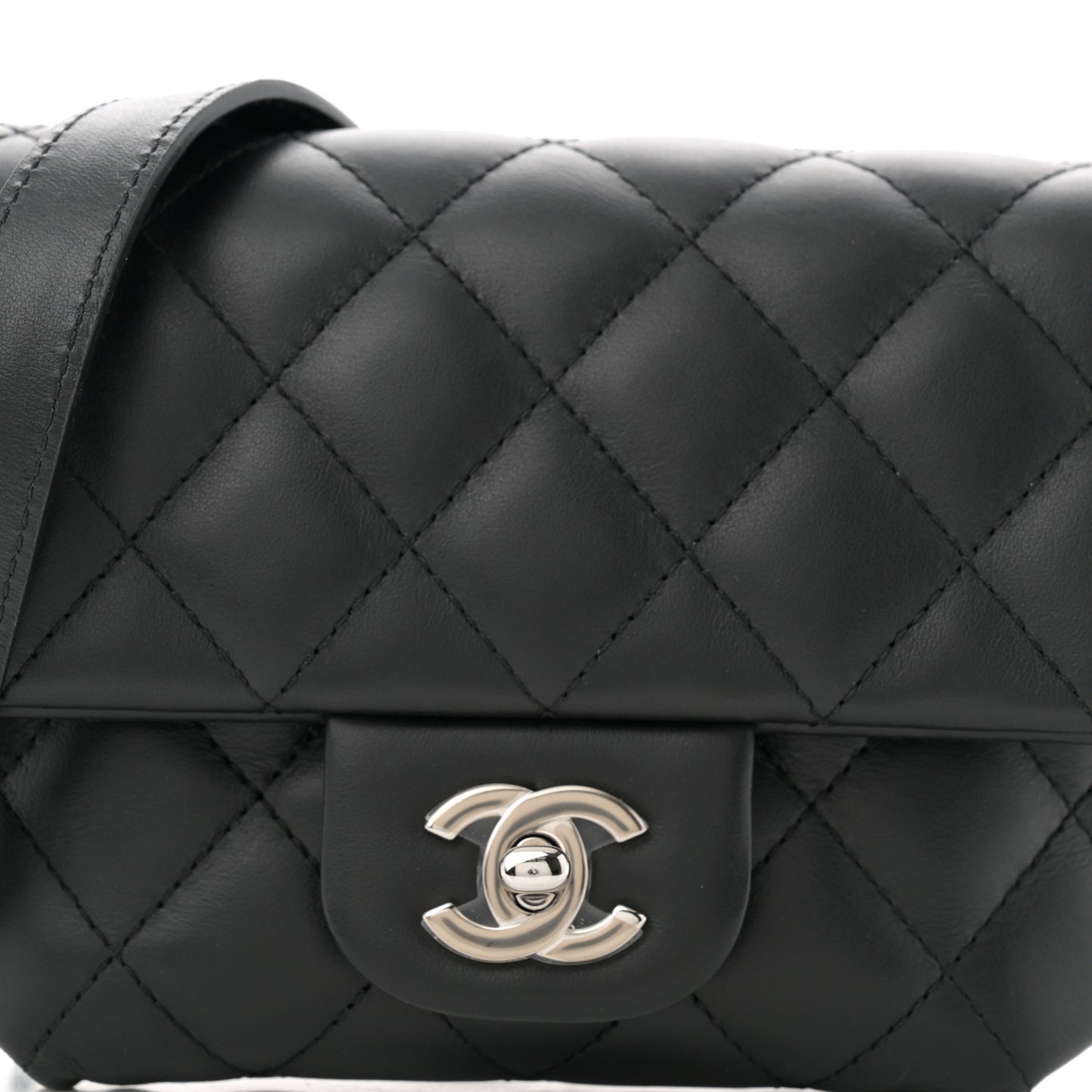 Calfskin Quilted CC Uniform Flap Belt Bag Black