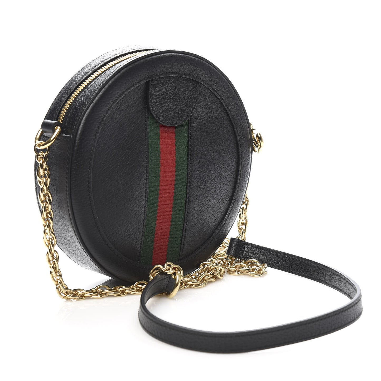 Grained Calfskin Web Mini Ophidia Round Shoulder Bag Black