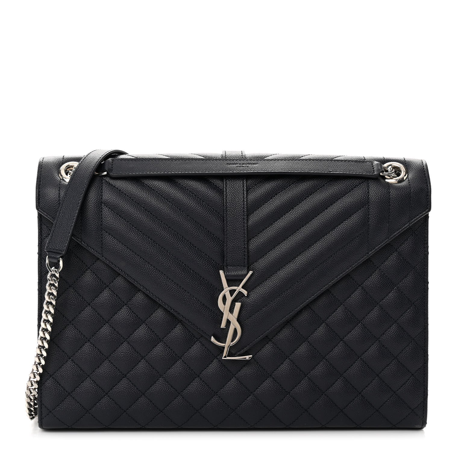 Saint Laurent Grain De Poudre Textured Mixed Matelasse Large Triquilt Monogram Satchel Deep Marine 1 of 10