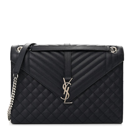 Saint Laurent Grain De Poudre Textured Mixed Matelasse Large Triquilt Monogram Satchel Deep Marine 1 of 10