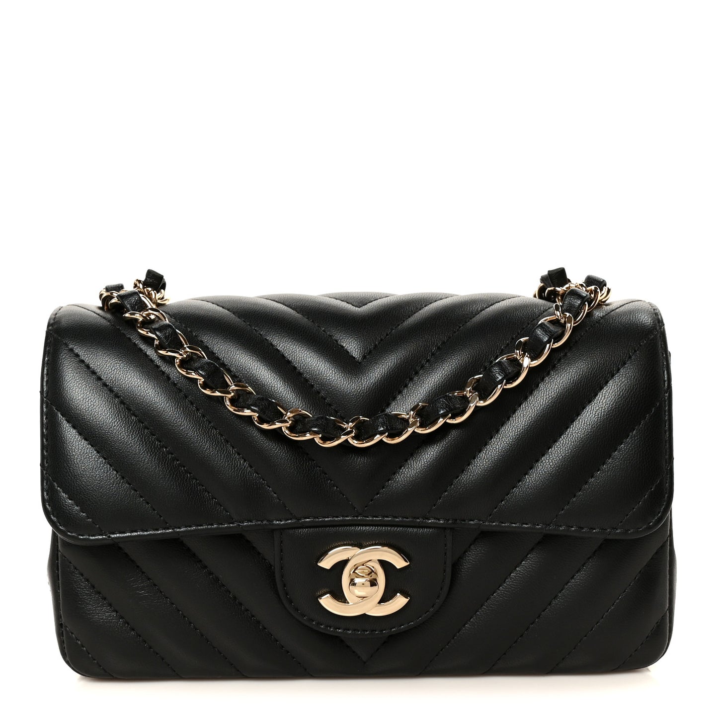 Lambskin Chevron Quilted Mini Rectangular Flap Black