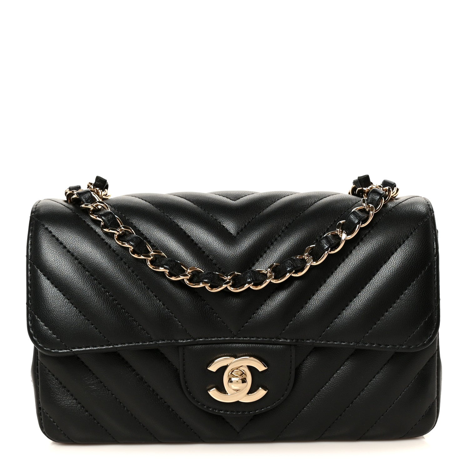 Chanel Lambskin Chevron Quilted Mini Rectangular Flap Black 1 of 12