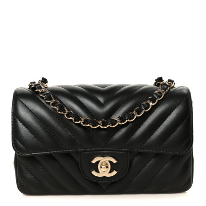 Chanel Lambskin Chevron Quilted Mini Rectangular Flap Black 1 of 12
