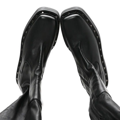 Valentino Garavani Calfskin Rockstud M-Way Over The Knee Boots 40 Black 2 of 7