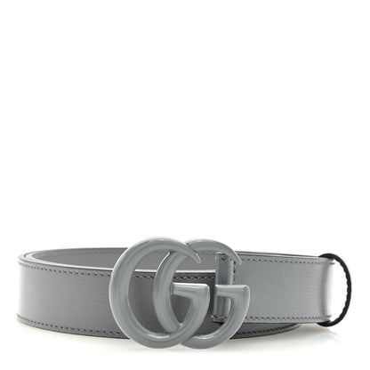 Gucci Azalea Calfskin Enamel Monochrome Double G 30mm Belt 80/32 Deep Grey 1 of 4