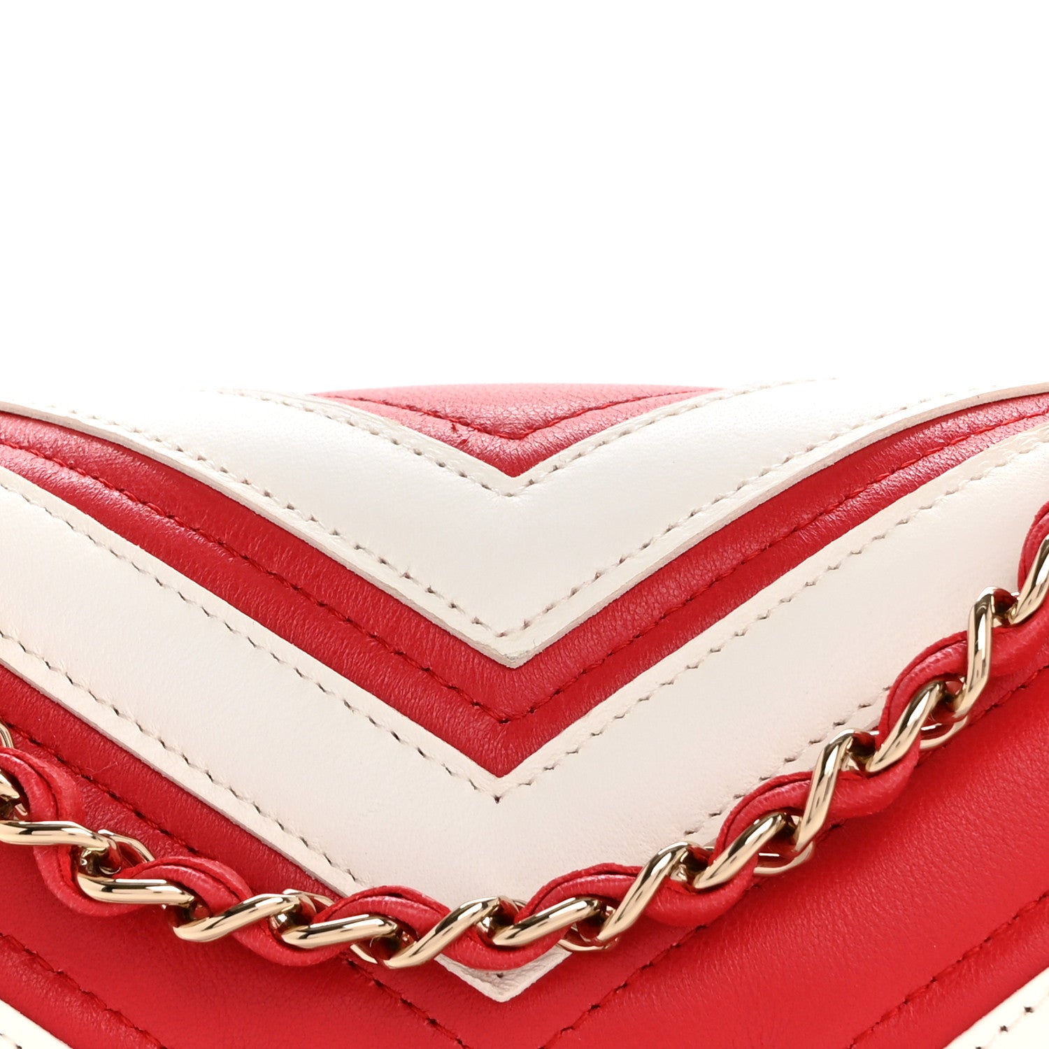 Chanel Lambskin Chevron Stitched Flap White Red 8 of 12