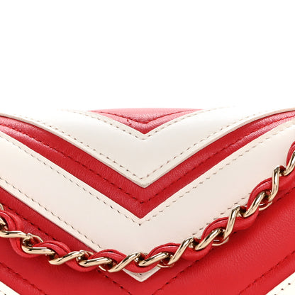 Chanel Lambskin Chevron Stitched Flap White Red 8 of 12