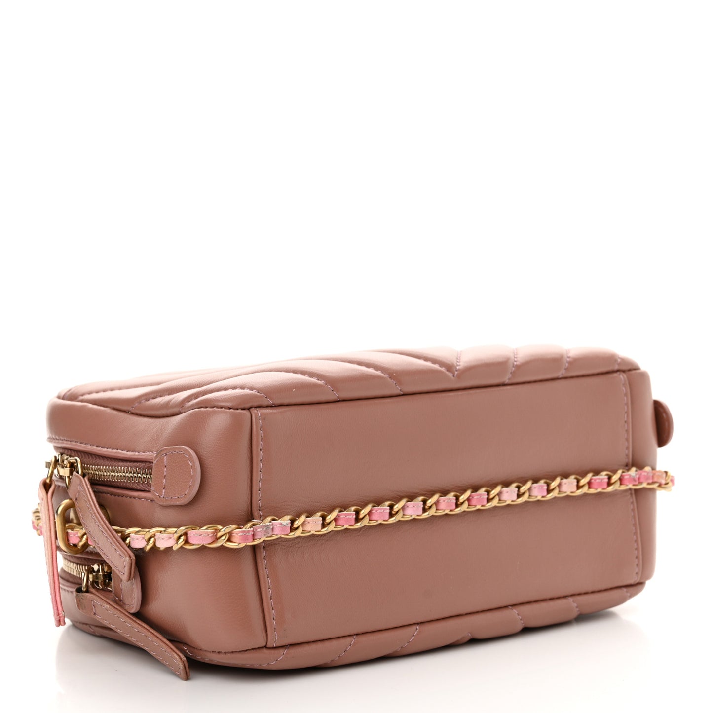 Lambskin Chevron Quilted Chain Around Camera Case Pink