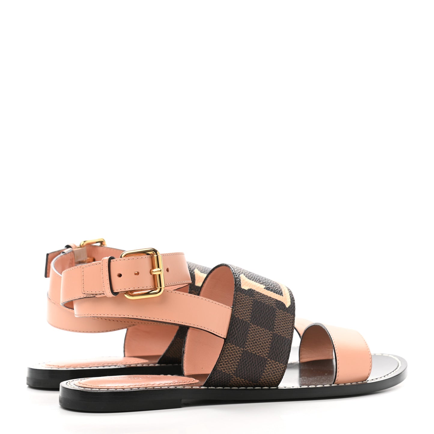 Calfskin Damier Ebene Passenger Flat Sandals 37 Venus Pink