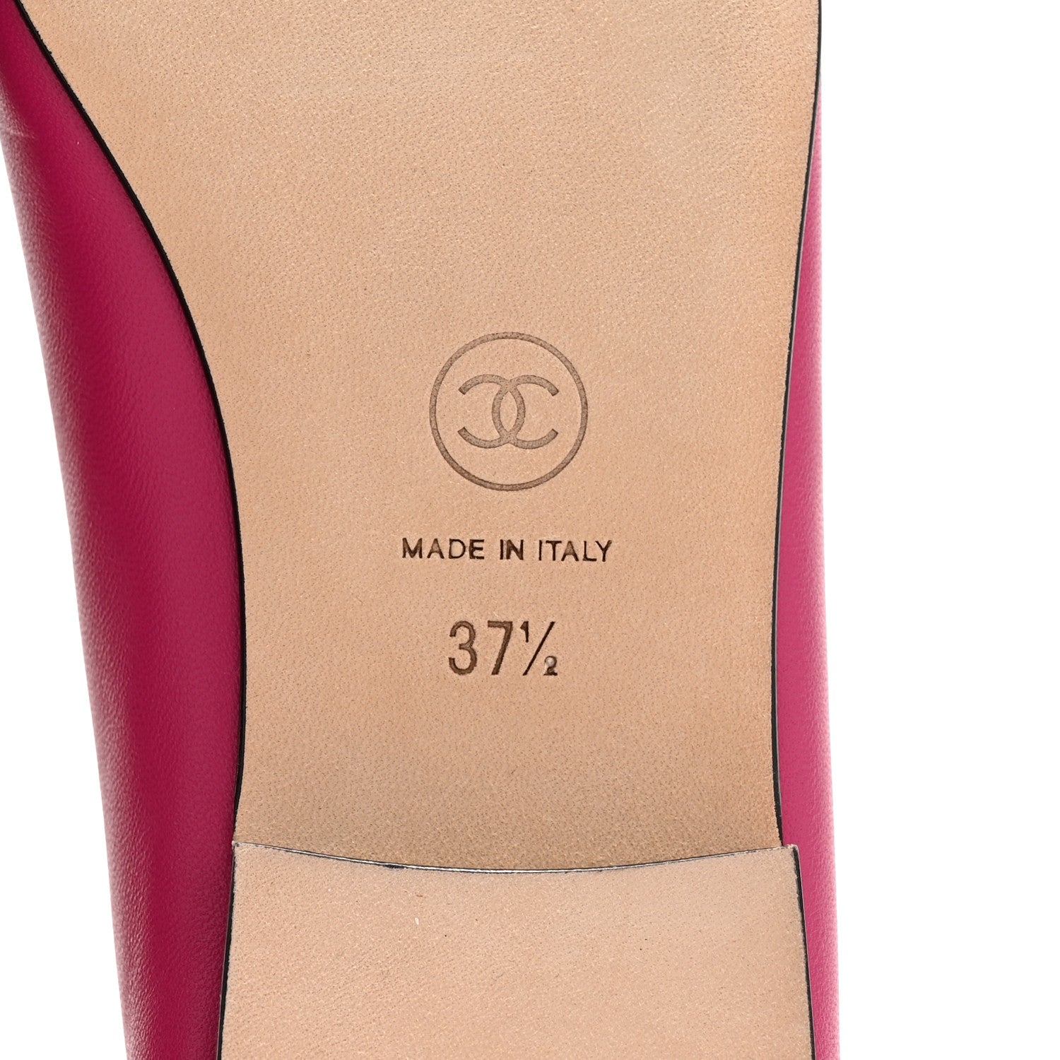 Chanel Calfskin Cap Toe CC Ballerina Flats 37.5 Fuchsia Black 7 of 10