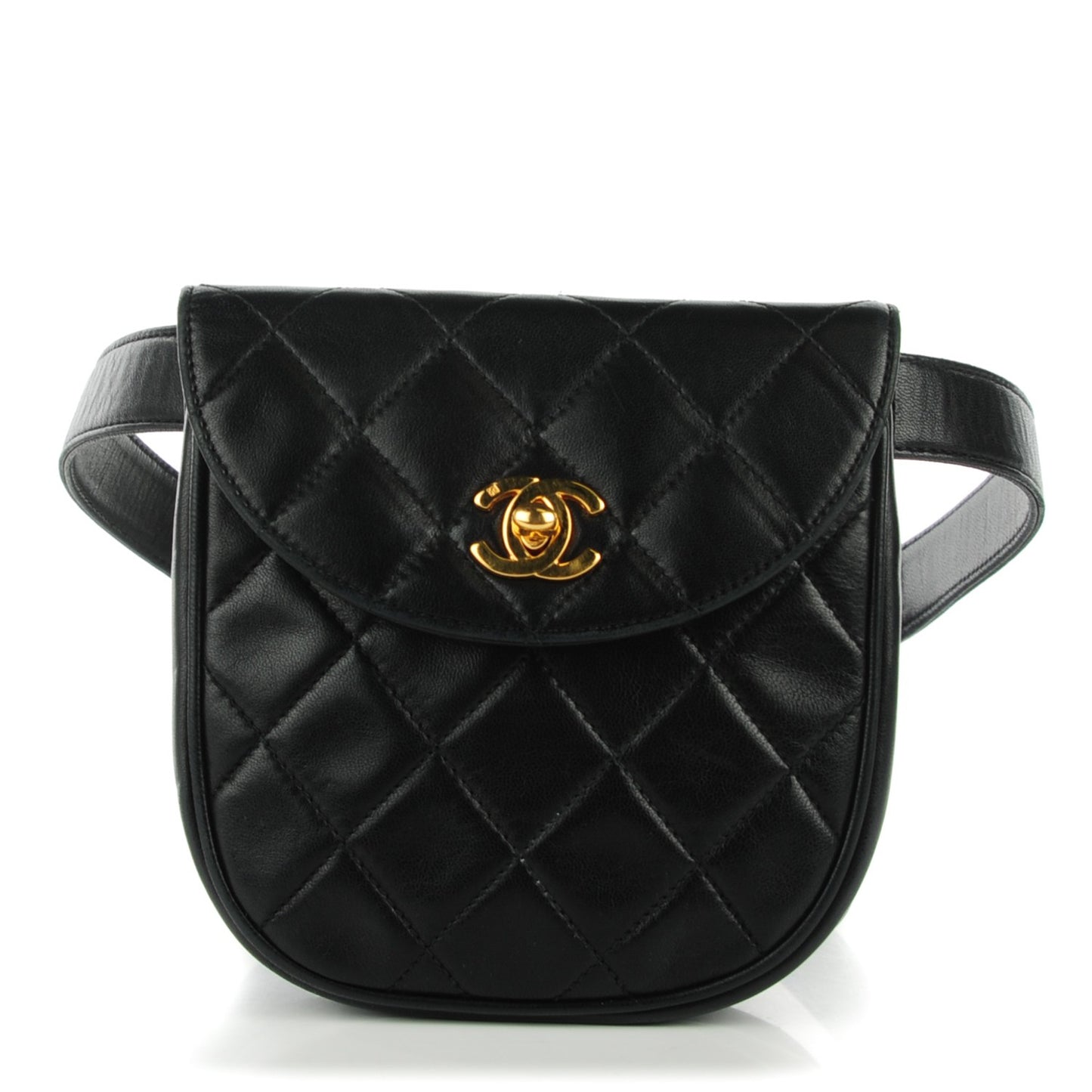 Lambskin Quilted Flap Waist Belt Bag 80 32 Black