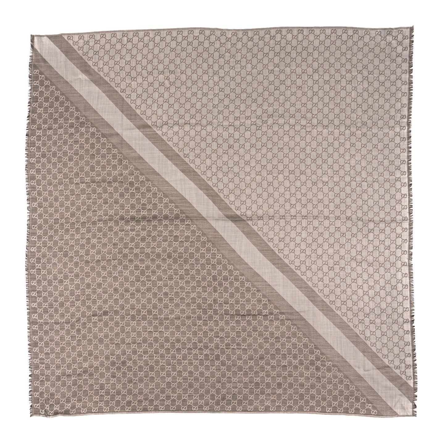 Wool Silk Monogram GGWeb Fringe Shawl Bitume Ivory