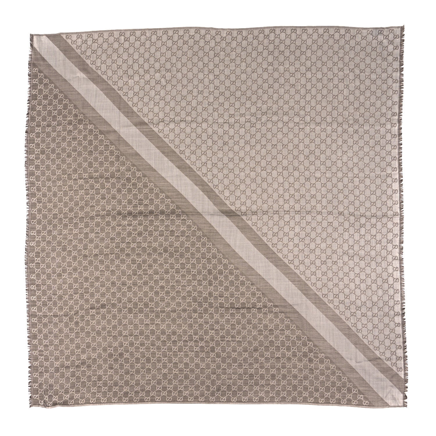 Gucci Wool Silk Monogram GGWeb Fringe Shawl Bitume Ivory 1 of 3