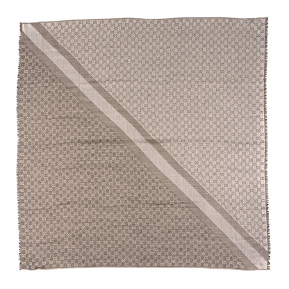 Gucci Wool Silk Monogram GGWeb Fringe Shawl Bitume Ivory 1 of 3