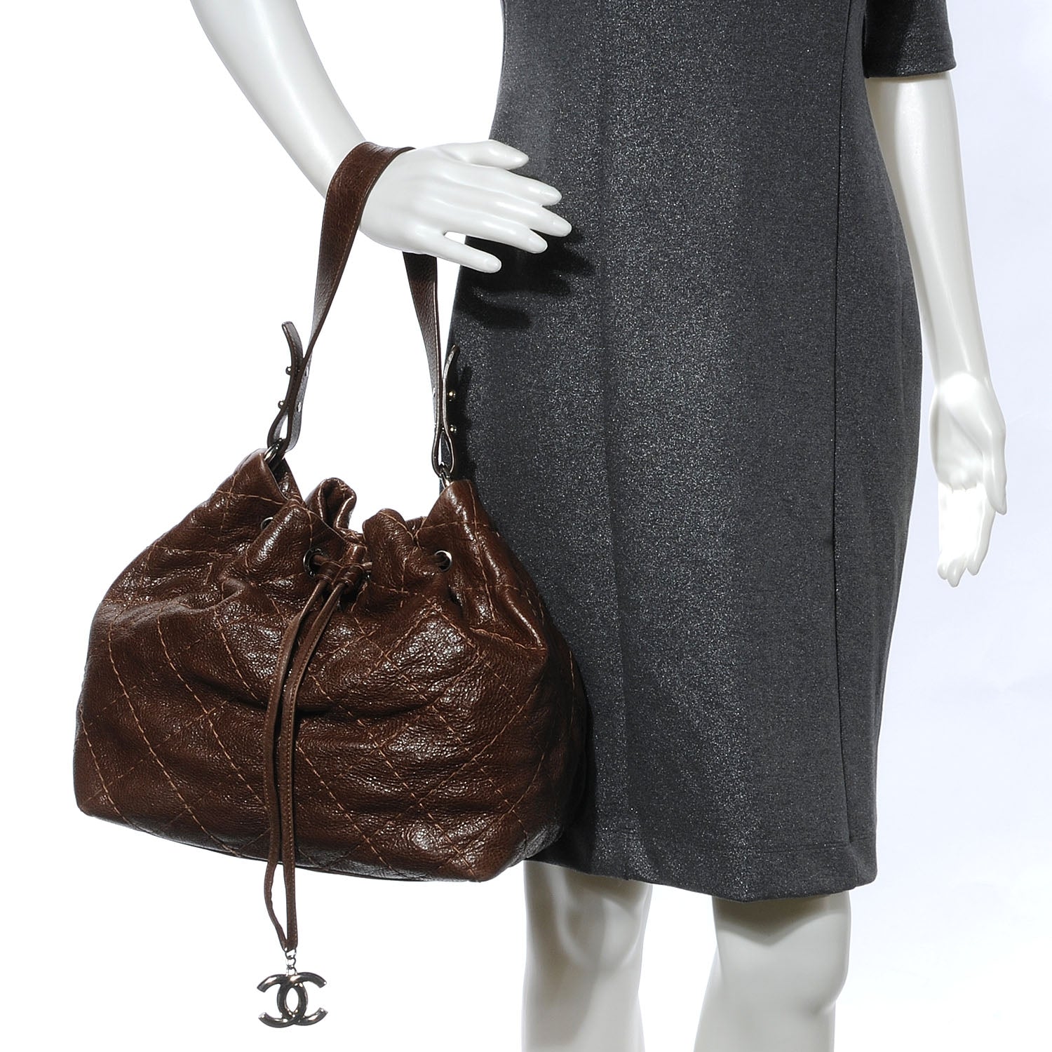Chanel Glazed Calfskin On The Road Drawstring Tote Brown 2 of 8