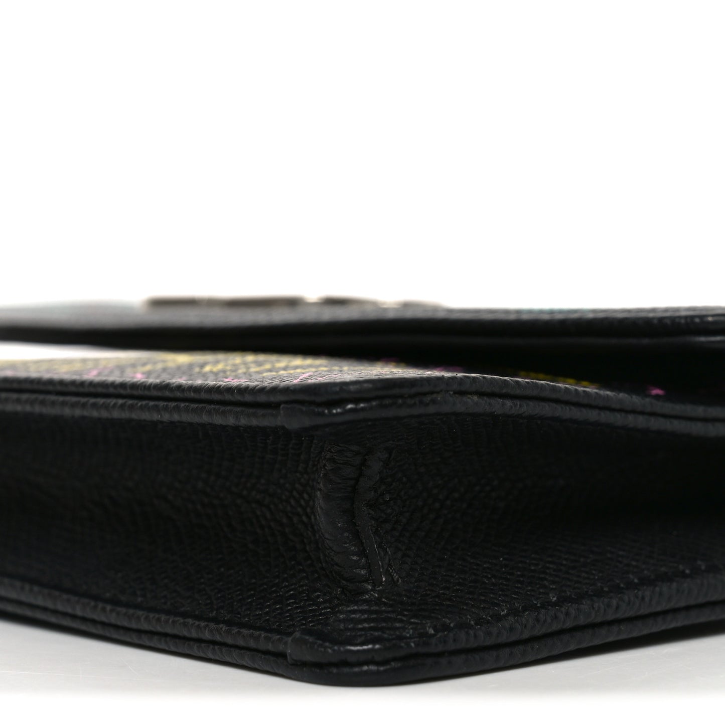 Grained Calfskin Graffiti BB Wallet On Chain Black