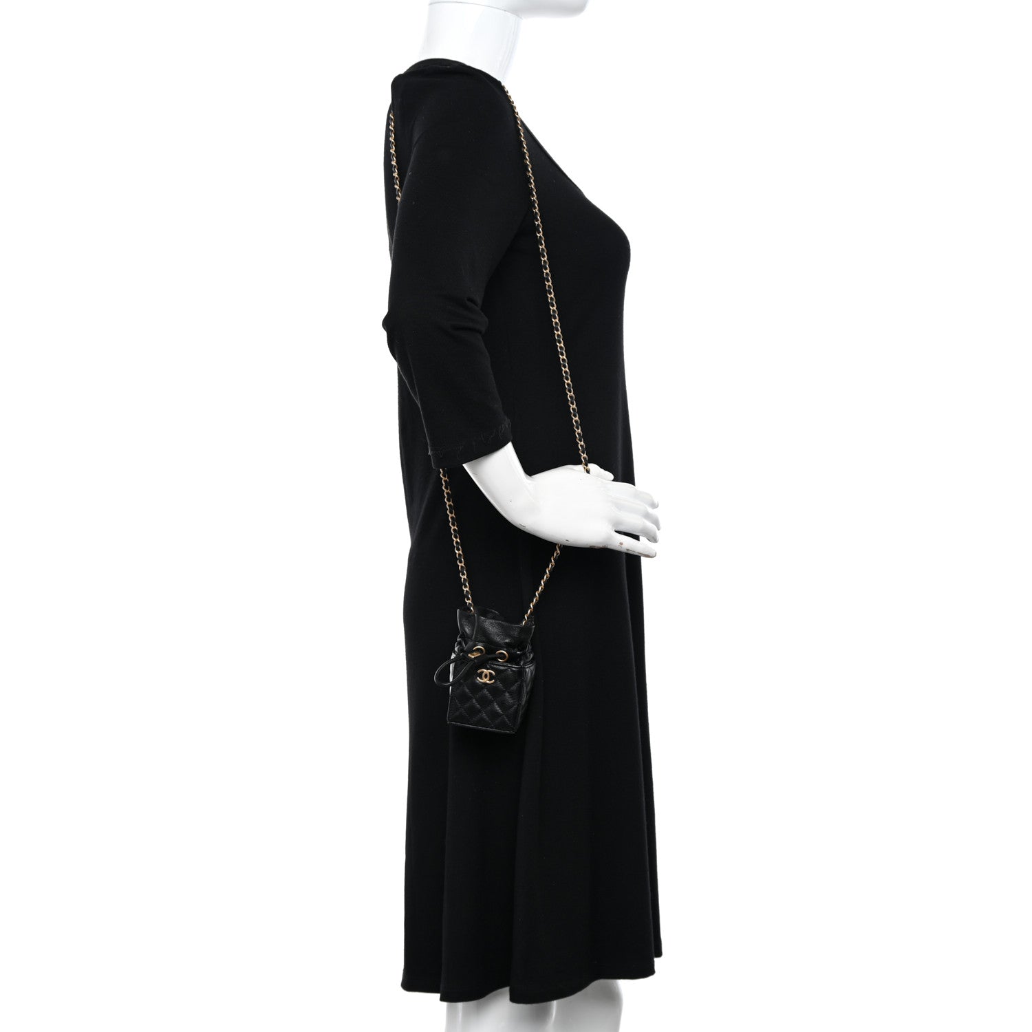 Chanel Calfskin Quilted Mini Drawstring Bucket Bag Black 3 of 8