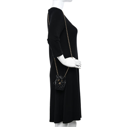 Chanel Calfskin Quilted Mini Drawstring Bucket Bag Black 3 of 8