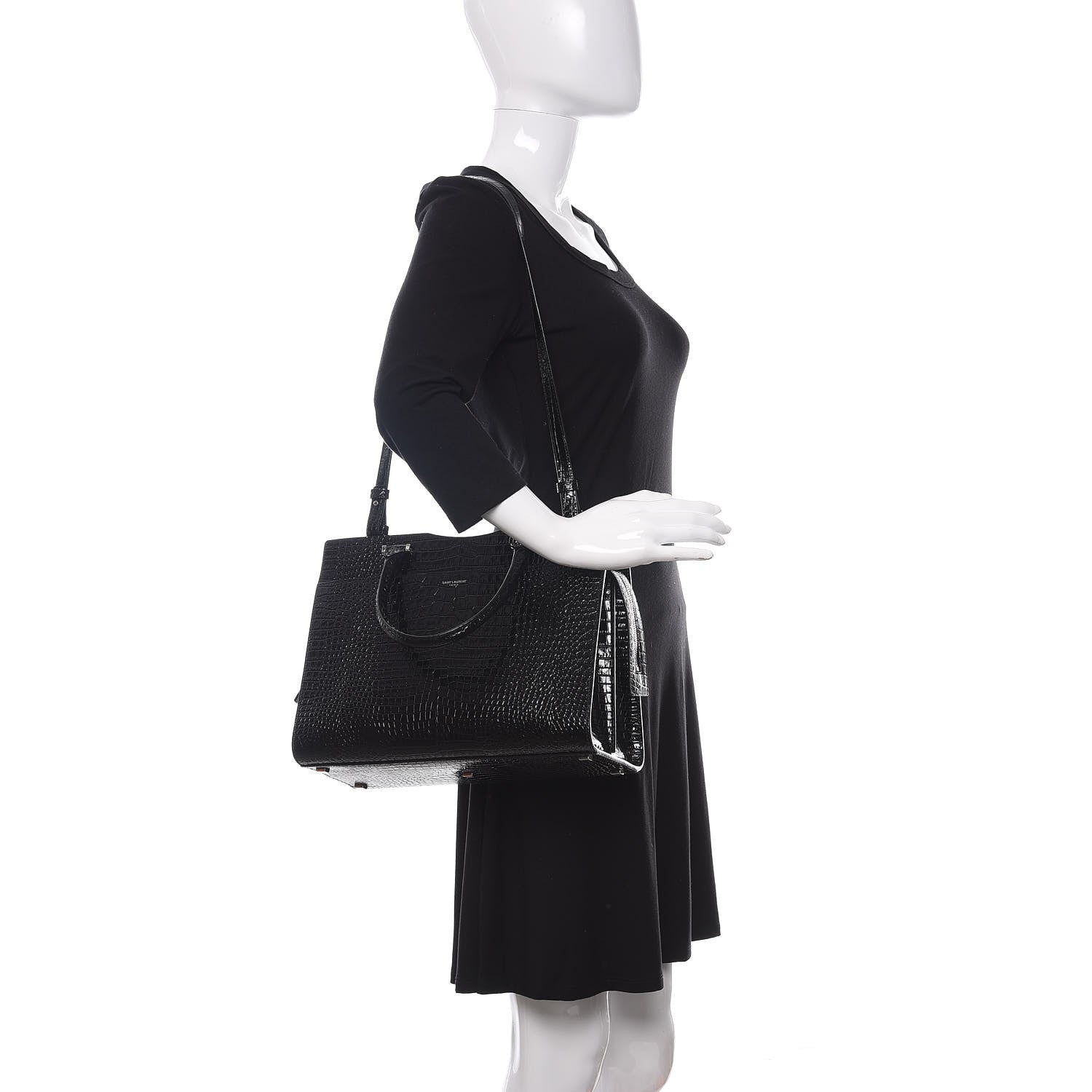 Saint Laurent Croc Calfskin Embossed Medium Uptown Tote Black 2 of 10