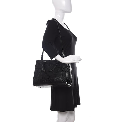 Saint Laurent Croc Calfskin Embossed Medium Uptown Tote Black 2 of 10