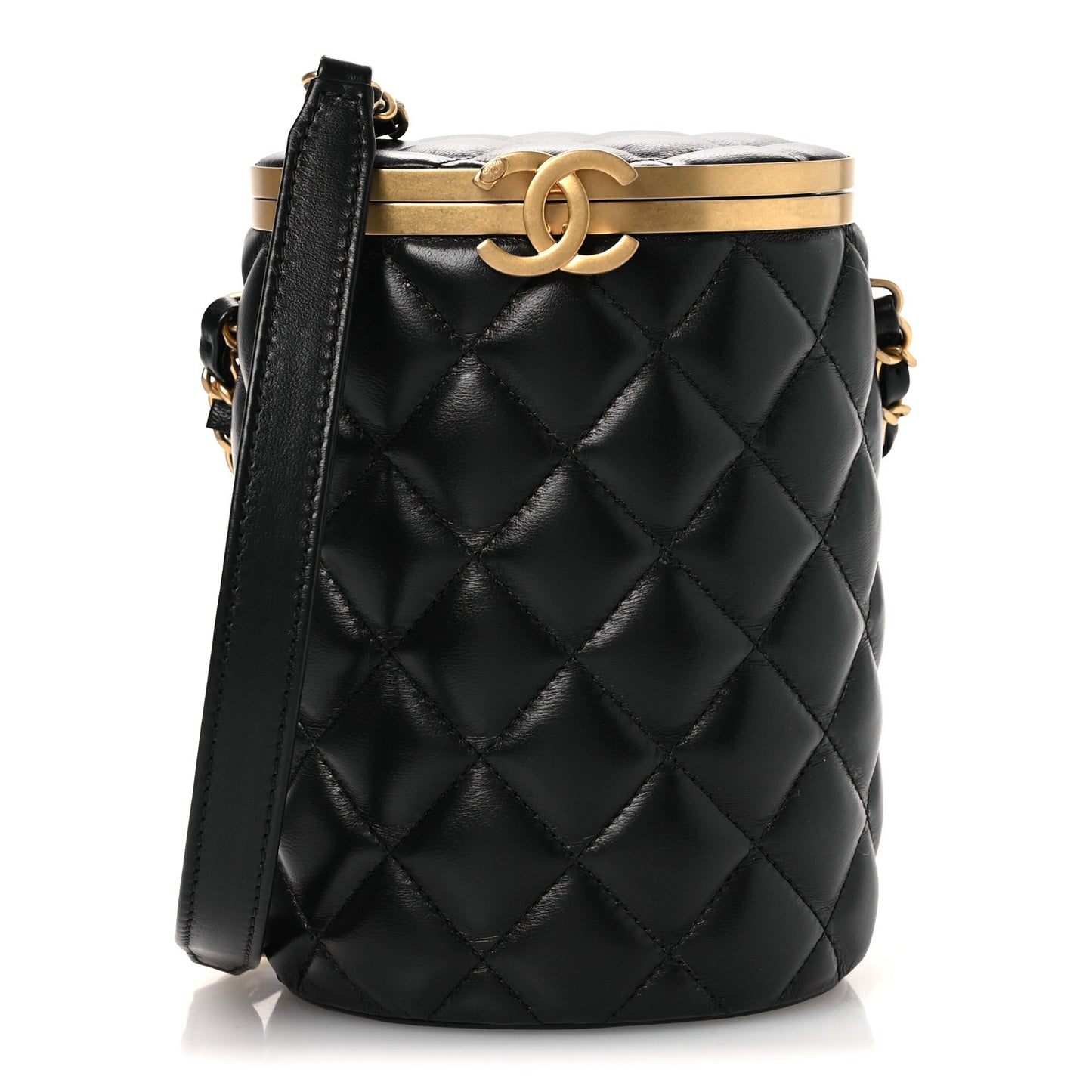 Lambskin Quilted Crown Box Bag Black