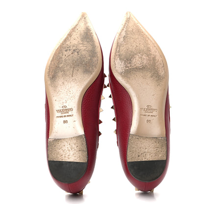 Valentino Garavani Pebbled Calfskin Rockstud Ballerina Flats 38 Scarlet 5 of 10