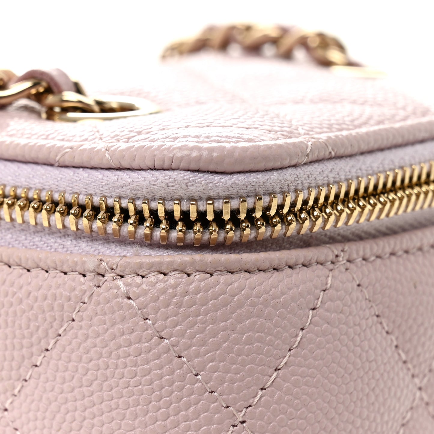 Caviar Quilted Mini Vanity Case With Chain Light Pink