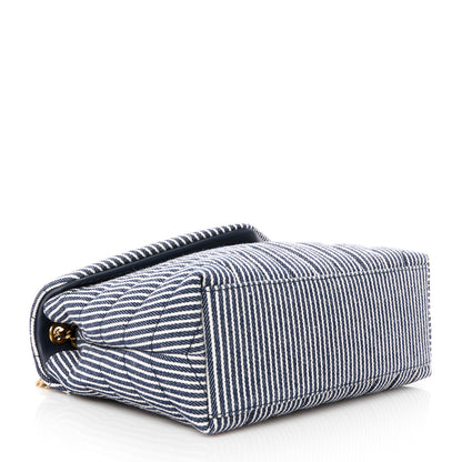 Saint Laurent Striped Denim Y Quilted Monogram Small Loulou Chain Satchel Marine Vintage White 4 of 12