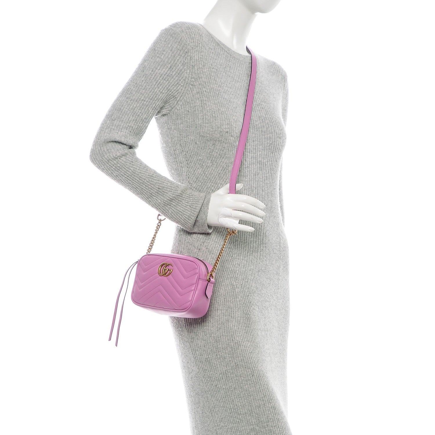 Gucci Calfskin Matelasse Mini GG Marmont Chain Shoulder Bag Candy Mousse 2 of 7