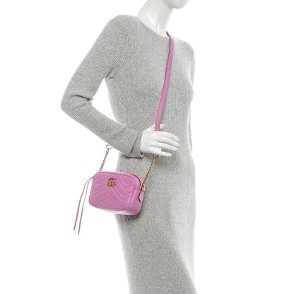 Gucci Calfskin Matelasse Mini GG Marmont Chain Shoulder Bag Candy Mousse 2 of 7