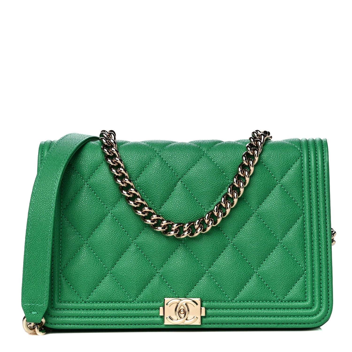 Chanel Caviar Quilted Boy Wallet On Chain WOC Green 1 of 10