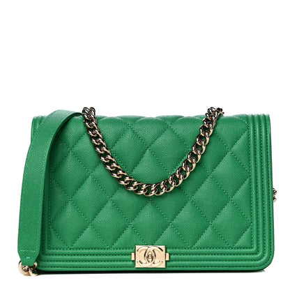 Chanel Caviar Quilted Boy Wallet On Chain WOC Green 1 of 10