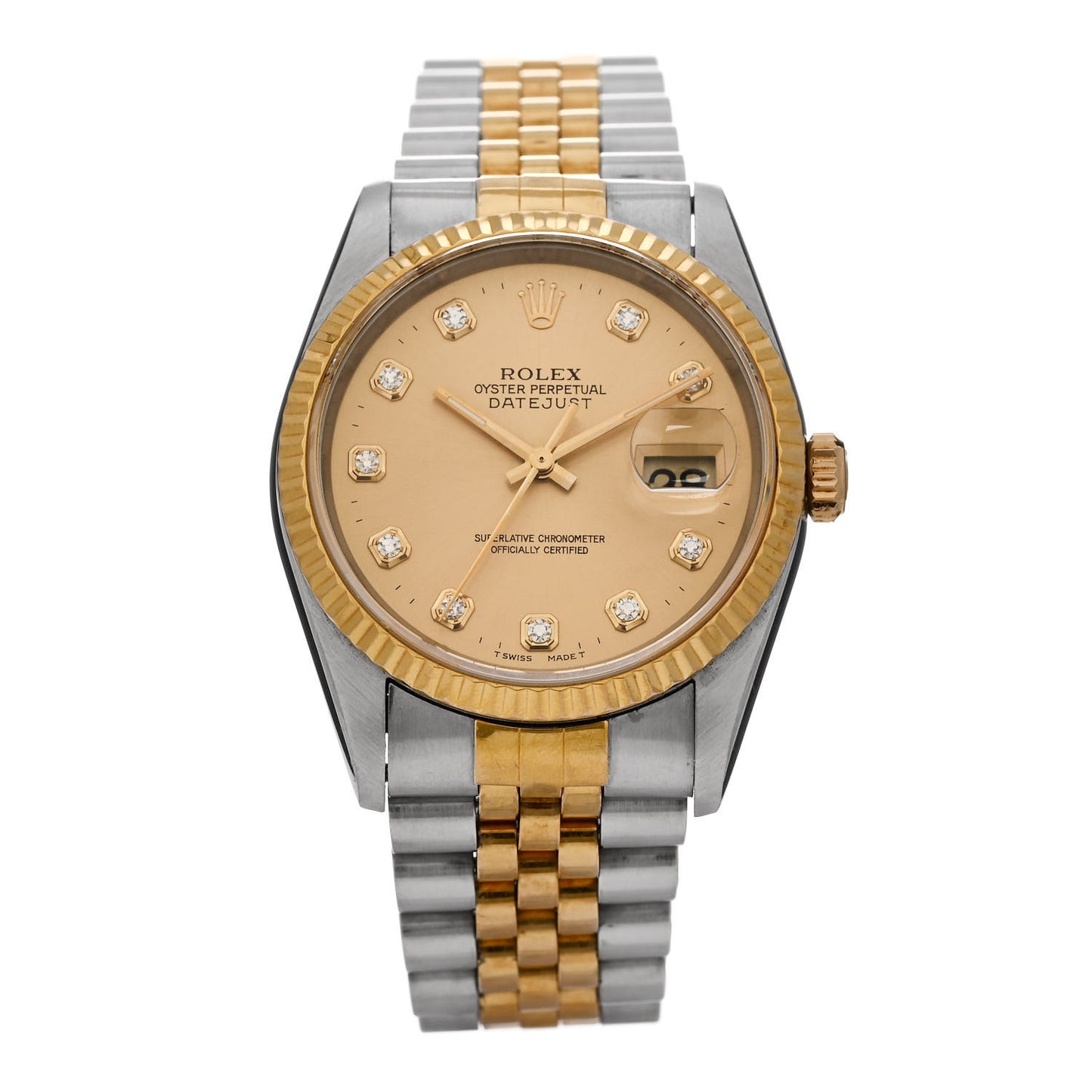 Stainless Steel 18K Yellow Gold Diamond 36mm Oyster Perpetual Datejust Watch Champagne 16233