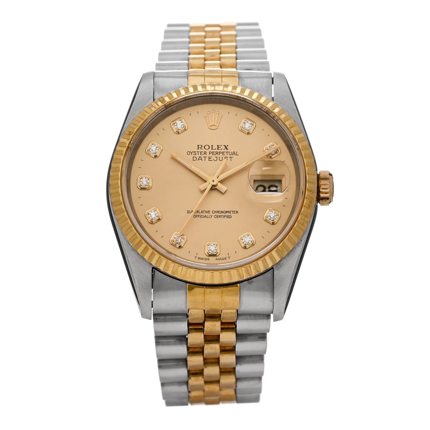 Rolex Stainless Steel 18K Yellow Gold Diamond 36mm Oyster Perpetual Datejust Watch Champagne 16233 1 of 4