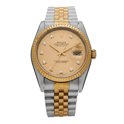 Rolex Stainless Steel 18K Yellow Gold Diamond 36mm Oyster Perpetual Datejust Watch Champagne 16233 1 of 4