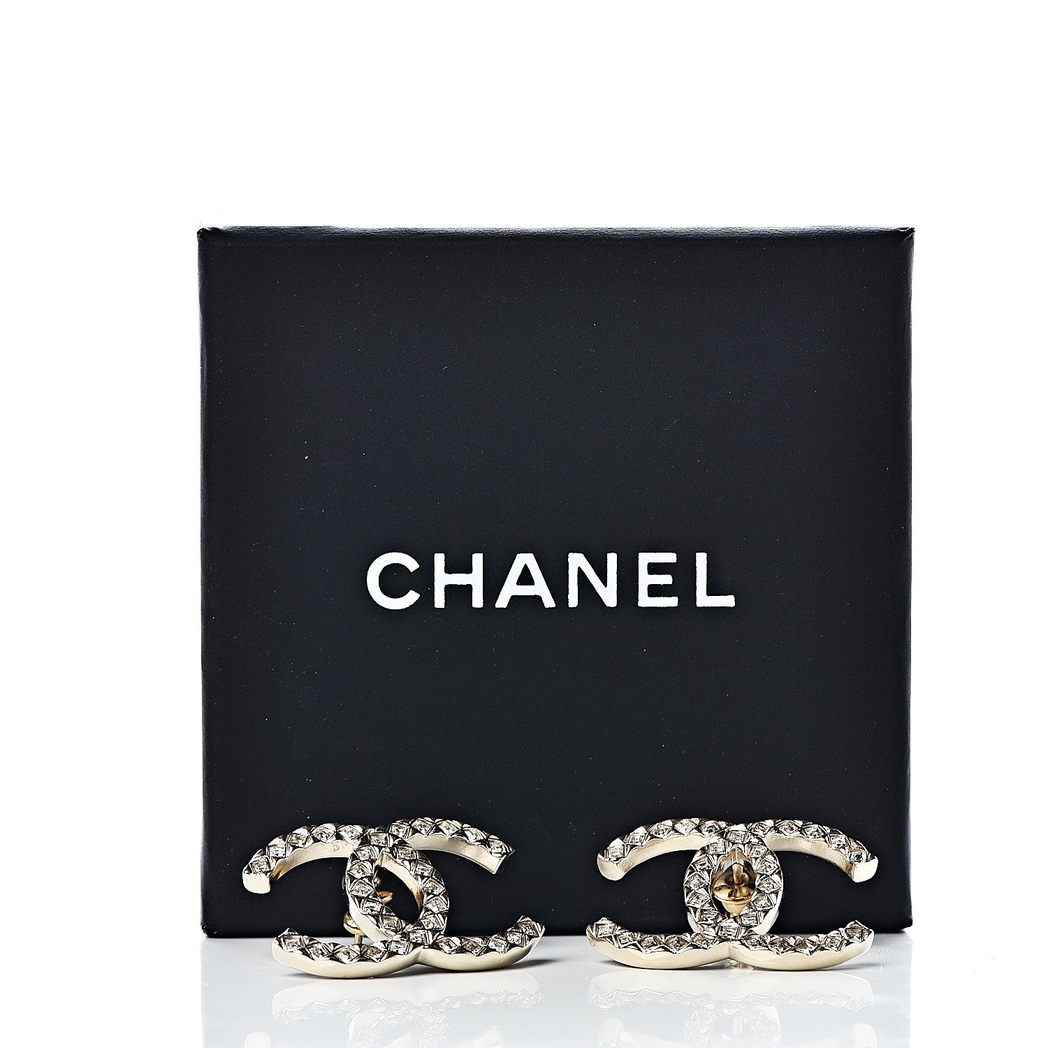 Chanel Crystal CC Large Stud Earrings Gold 5 of 5
