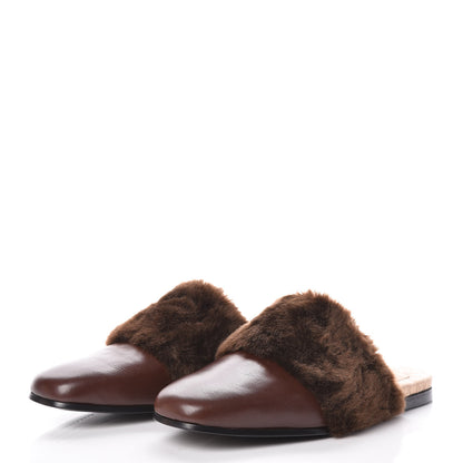 Gucci Calfskin Faux Fur Mens Lawrence Slippers 8 Scan Brown 3 of 8