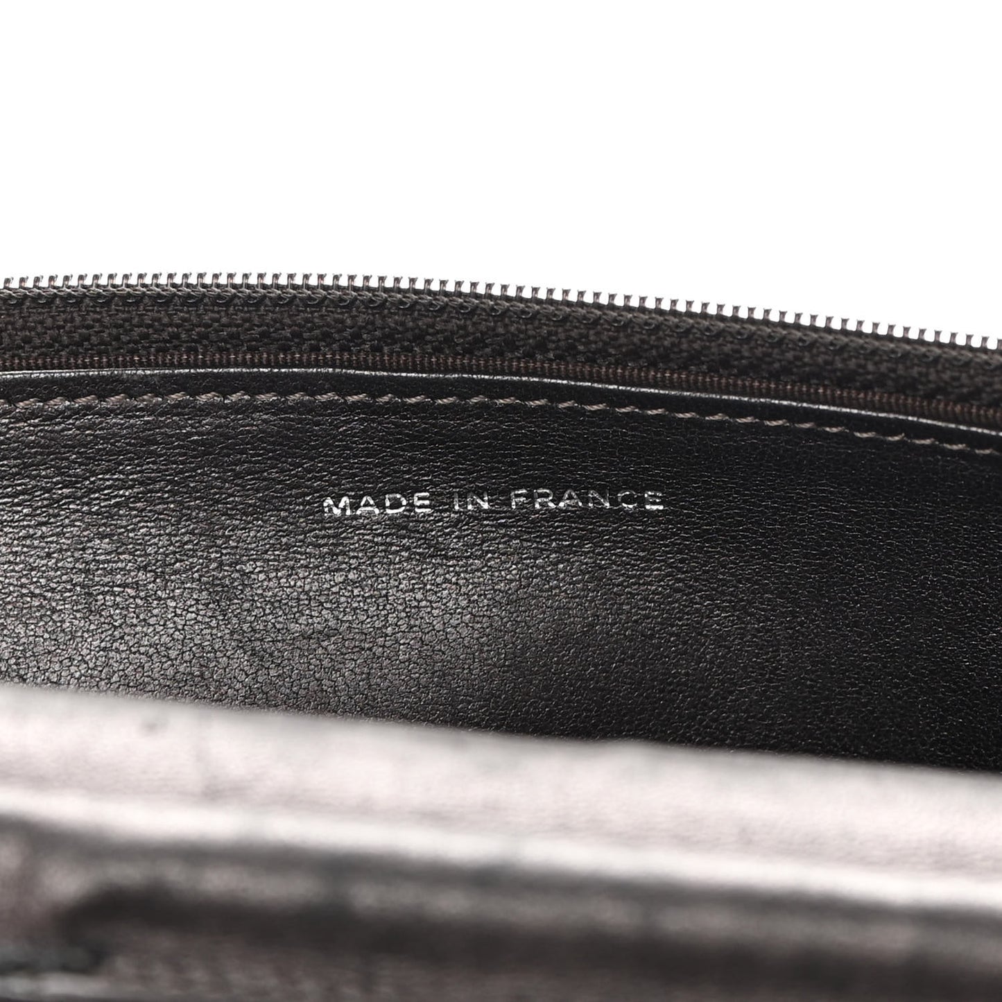Metallic Lambskin Quilted Wallet On Chain WOC Dark Grey